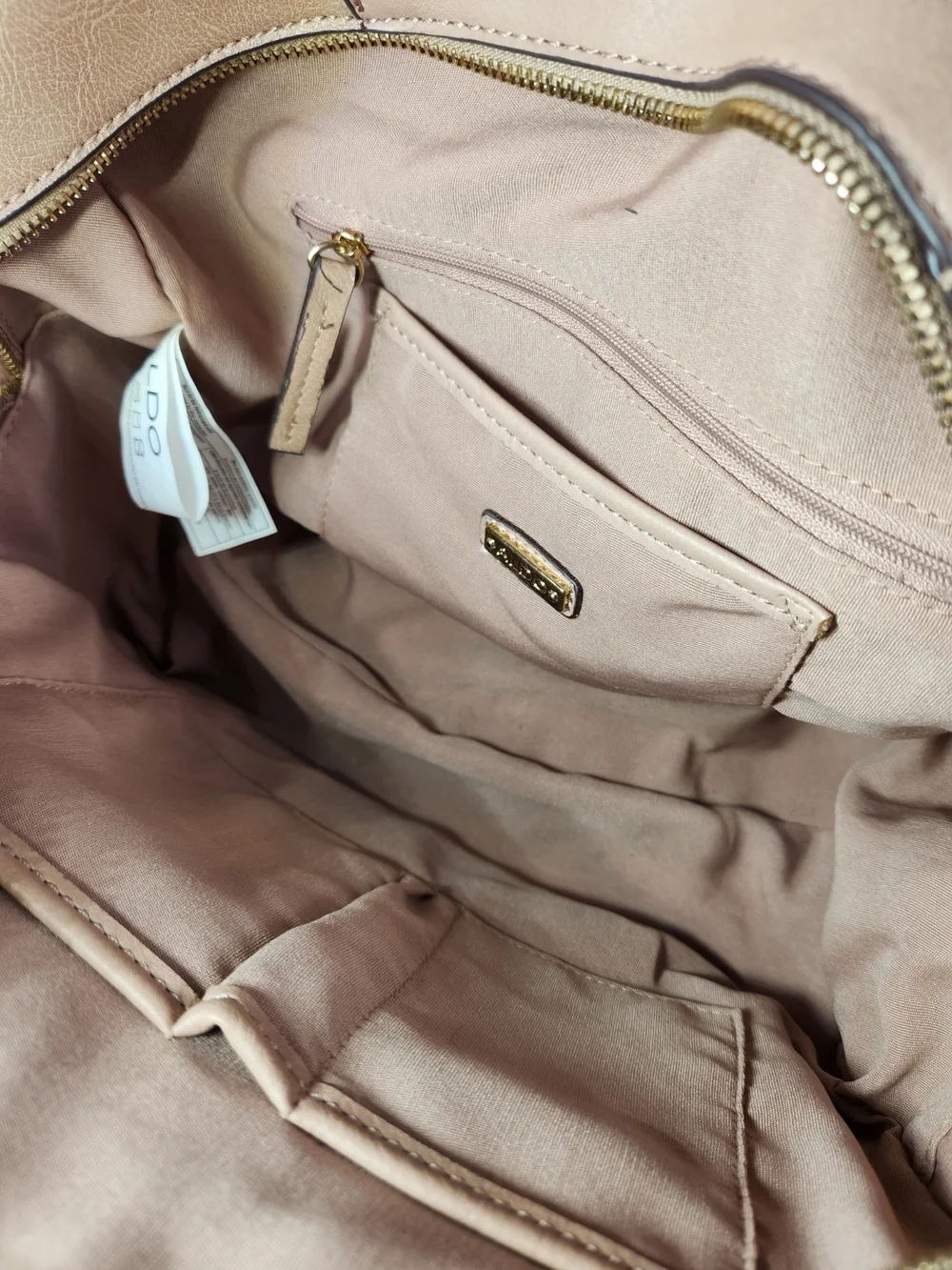 ALDO Taupe Top Handle Satchel Handbag Crossbody Shoulder Bag Gold Hardware Purse